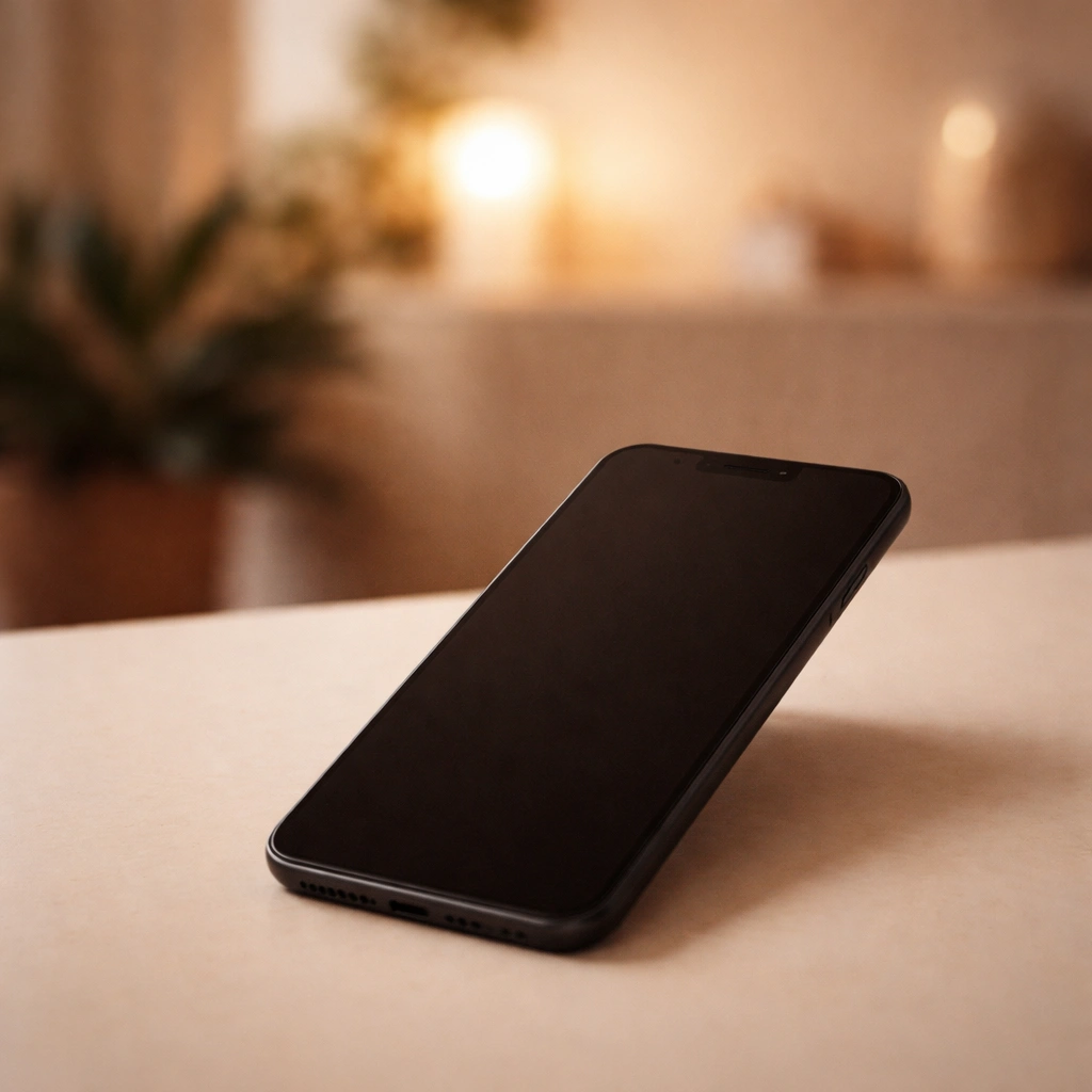 Un téléphone sur une surface chaleureuse, prêt à recevoir un appel